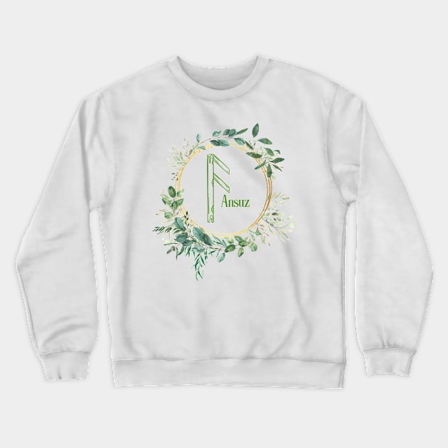 Ansuz Rune Nordic Futhark Flower Wreath Runic Crewneck Sweatshirt by Witchy Ways